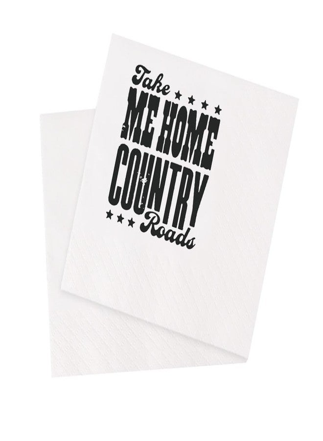 VOWFOO Take Me Home Country Roads Cocktail Napkins West Virginia Mountain Mama Country Western Party Beverage Disposable Paper Napkins 100Pcs 4.5 x 4.5 2-ply (Take Me Home Country Roads), Black - Image 1